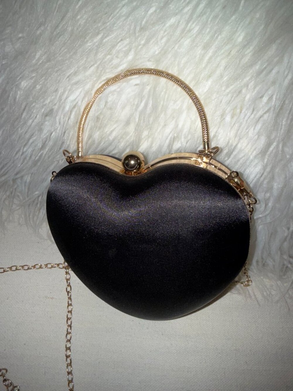 Black Satin Heart Shaped Evening Bag - Picture 4 of 5